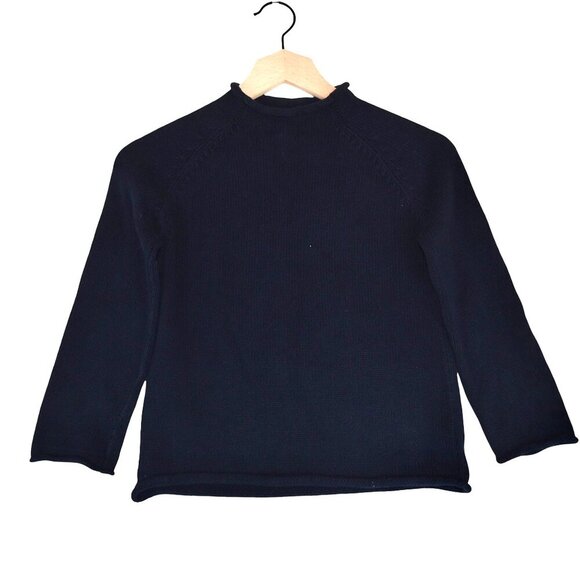 Crewcuts Fisherman Sweater Rolled Edge Navy Knit Size 6-7 Kids Minimal - Picture 2 of 7
